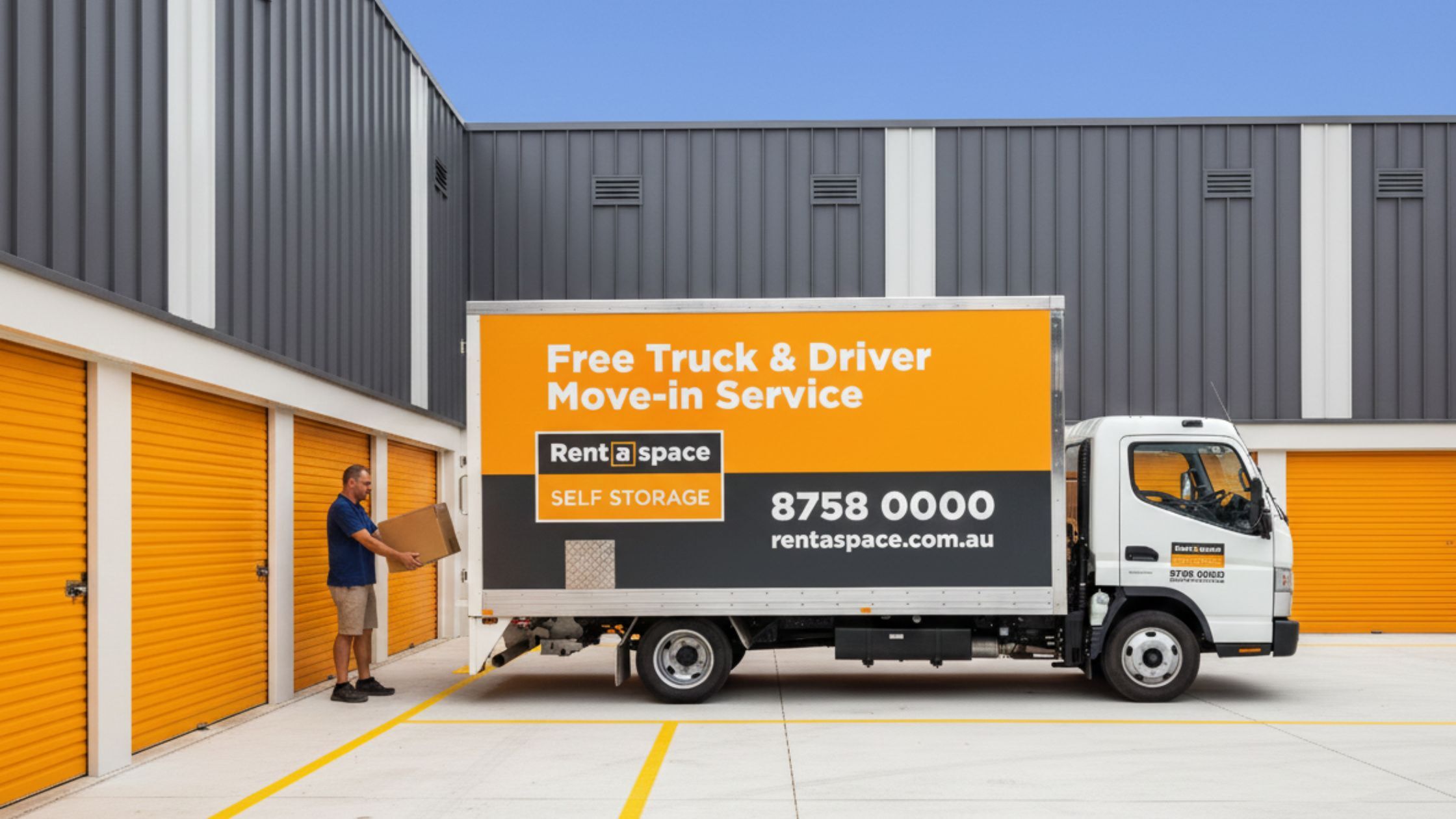 A customer unloading the Rent a Space truck to move his supplies in his new unit