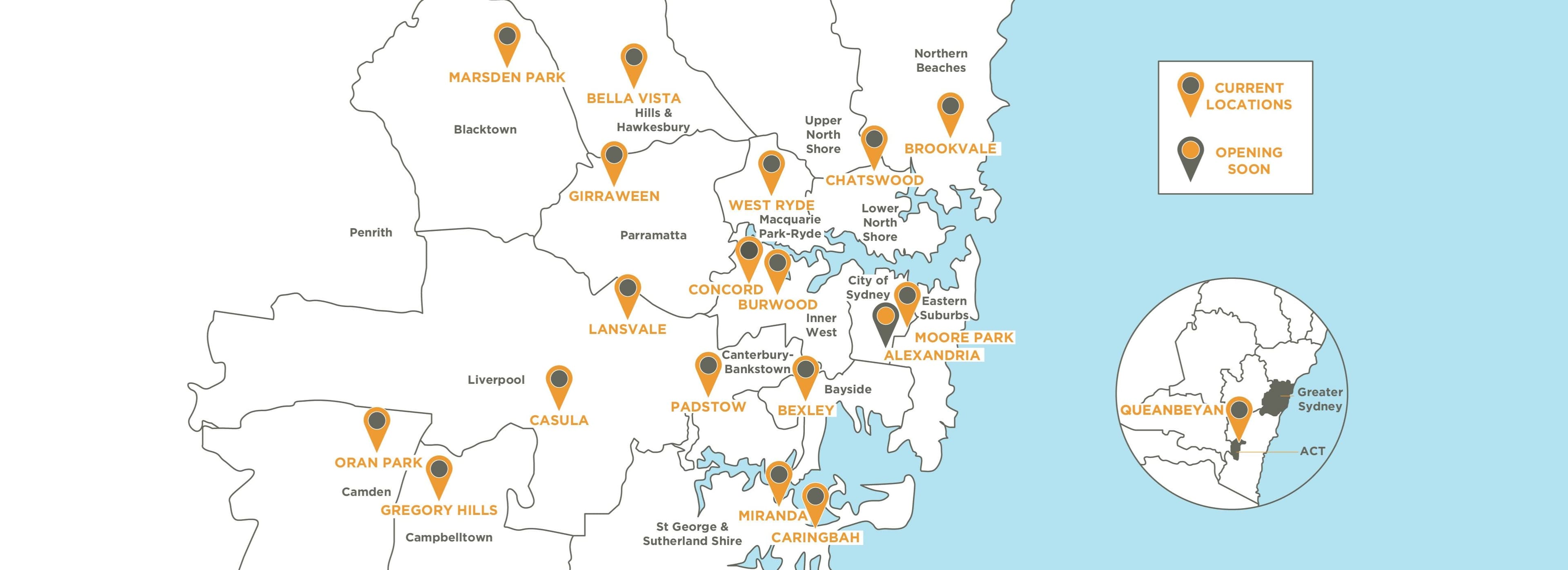 17 convenient locations across Sydney & Canberra