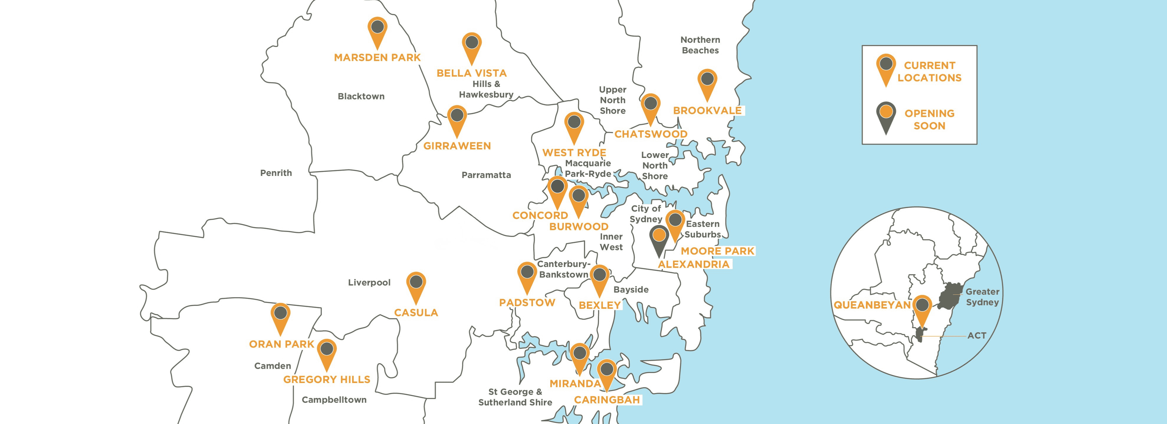 17 convenient locations across Sydney & Canberra